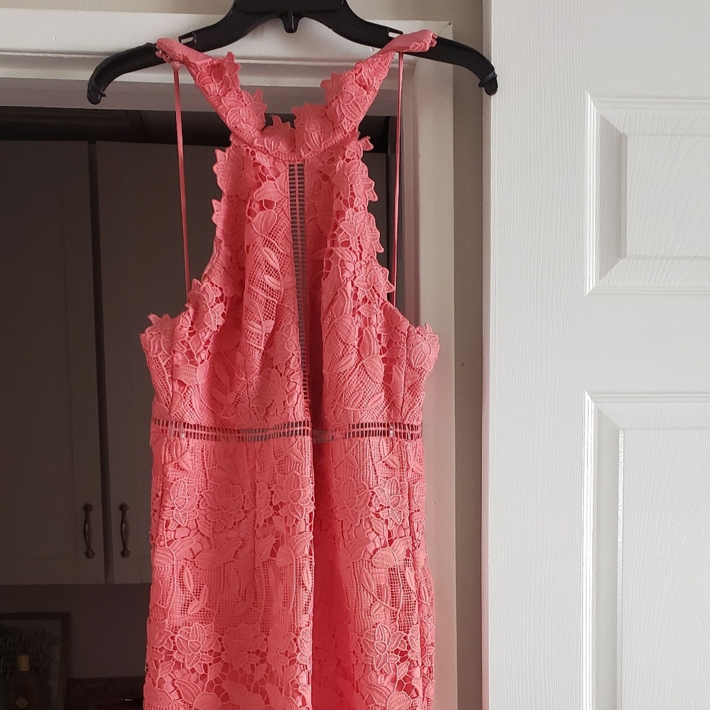Bardot Halter Bright Melon Dress